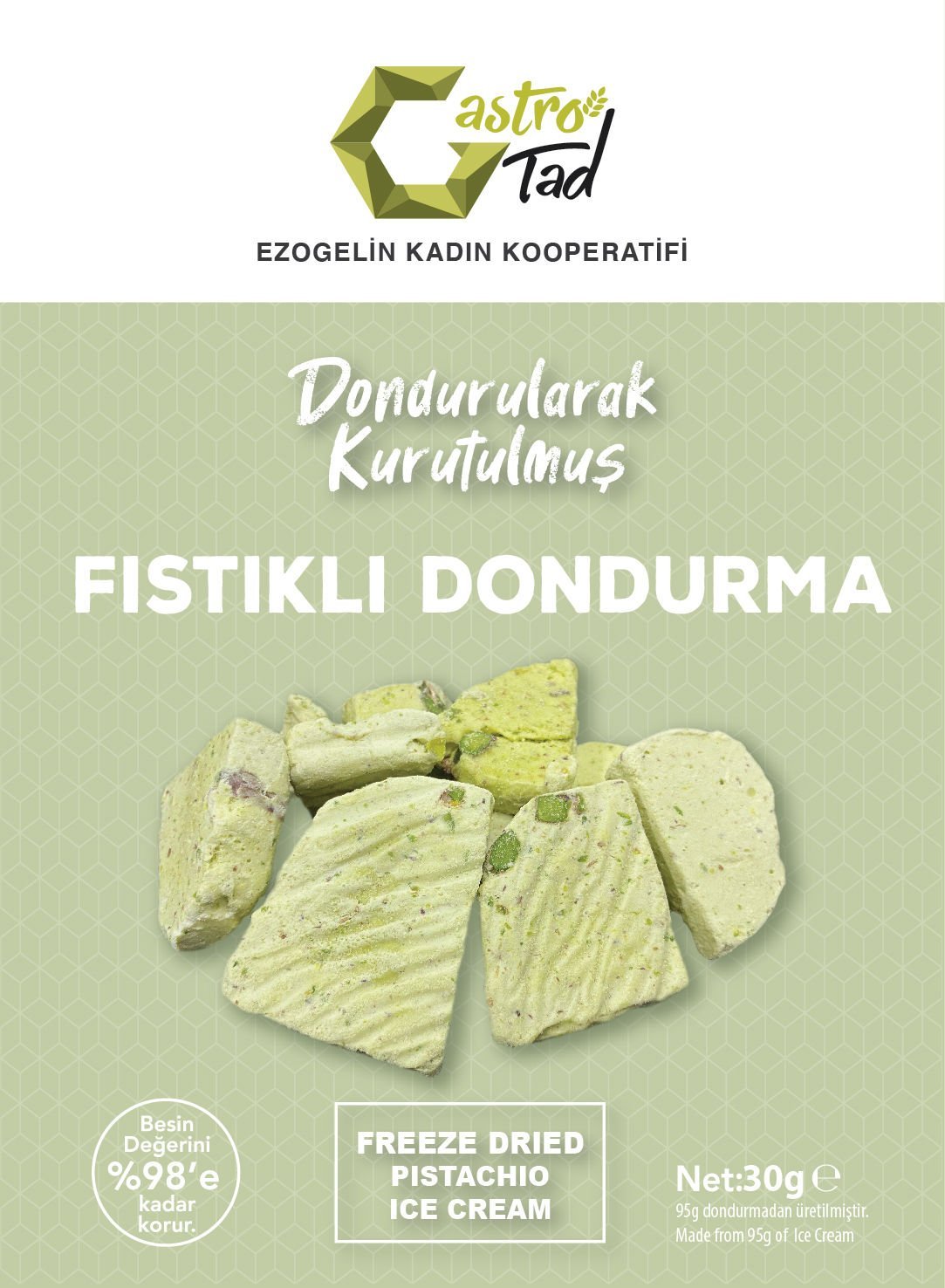 GASTROTAD 30 GR FREEZE DRY FISTIKLI DONDURMA ( DONDURULARAK KURUTULMUŞ ÇITIR FISTIKLI DONDURMA )